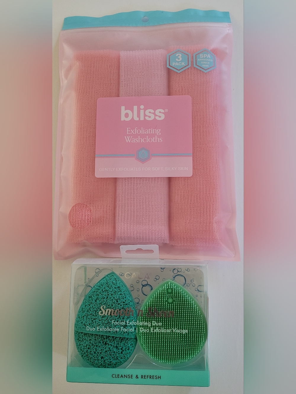 Bliss Exfoliating Washcloths & Cala Facial Exfoliating Duo